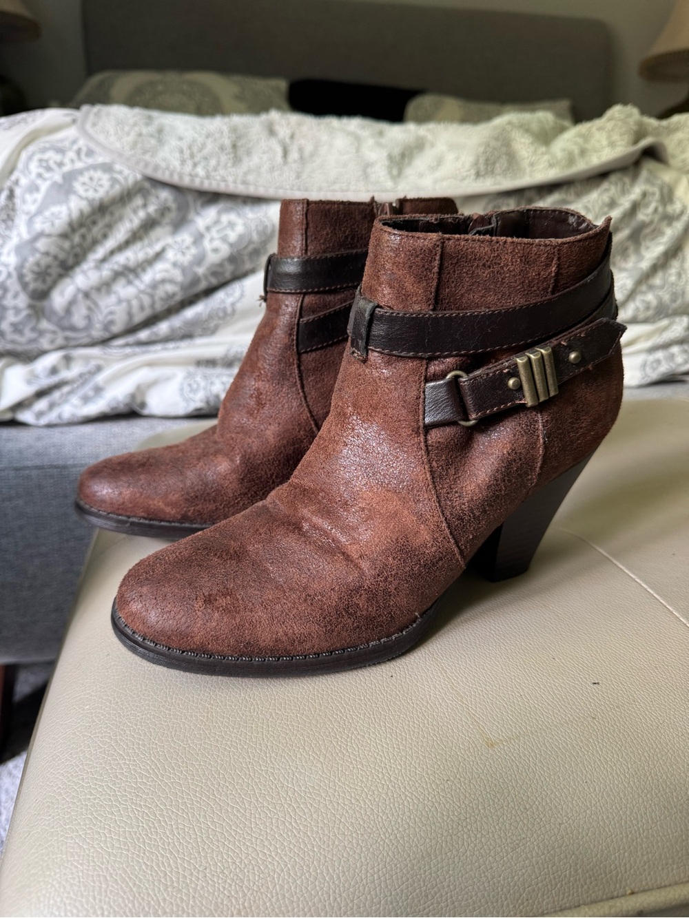 Madden Girl Brown Suede Ankle Booties with Dark Strap